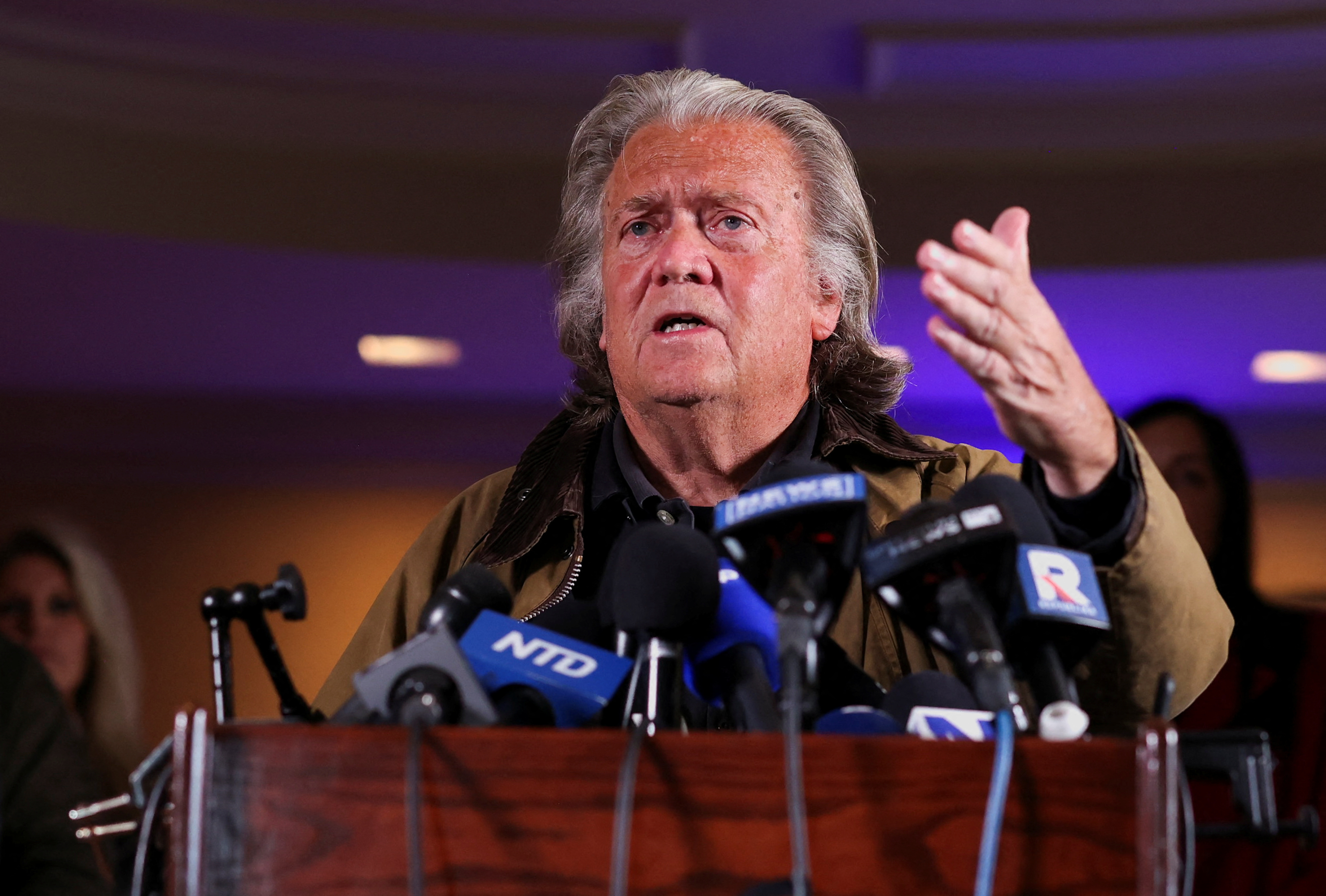 Steve Bannon holds press conference in New York City following his release from U.S. Federal jail in Connecticut