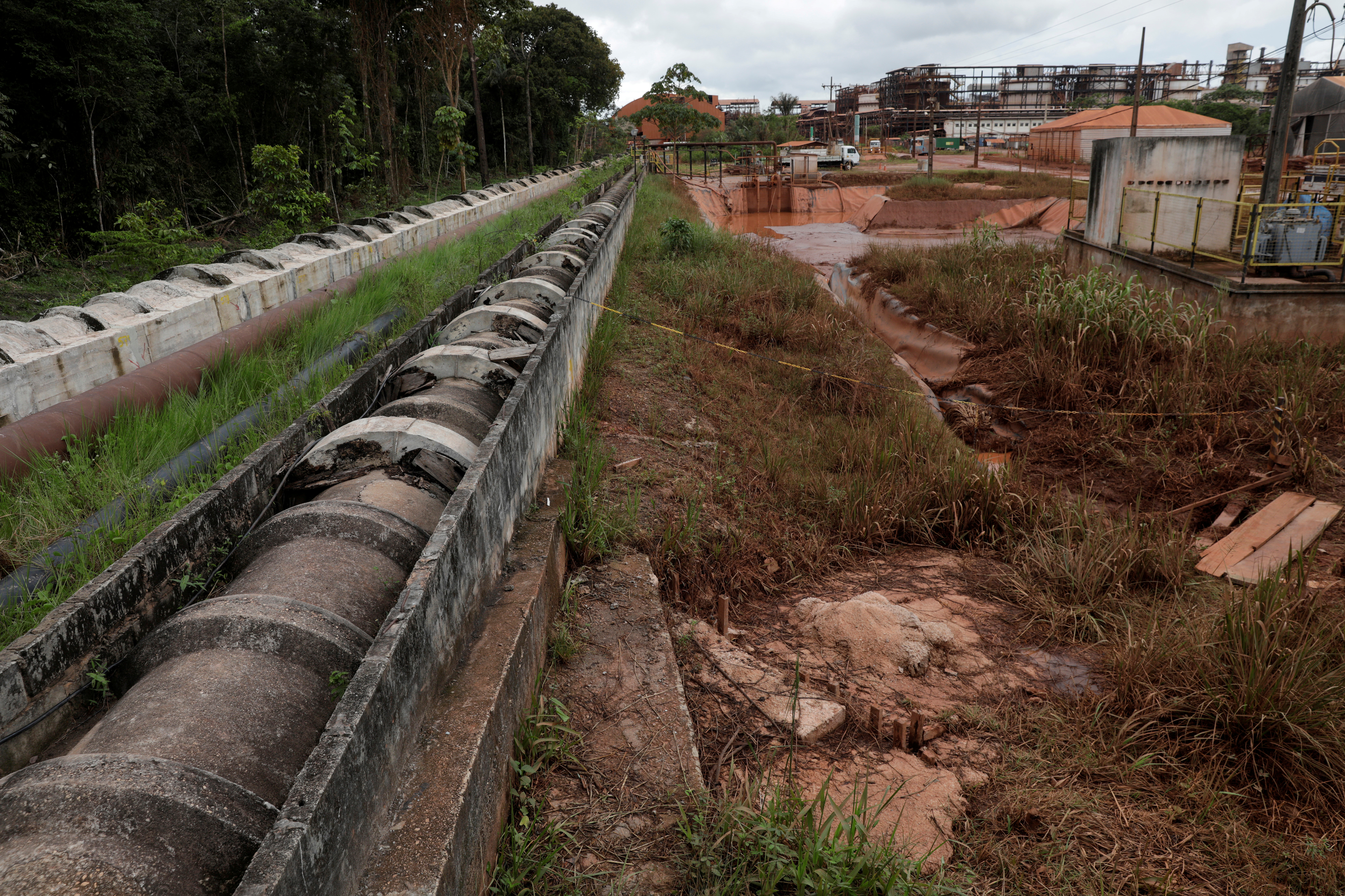 Concrete pipes connecting the bauxite residue deposit to its water treatment station are pictured at the alumina refinery Alunorte, owned by Norwegian company Norsk Hydro ASA, in Barcarena